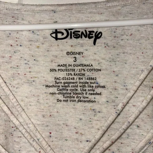 Disney Mickey Mouse Graphic V-Neck T-Shirt – Soft Beige Short Sleeve Casual Tee - Picture 4 of 4